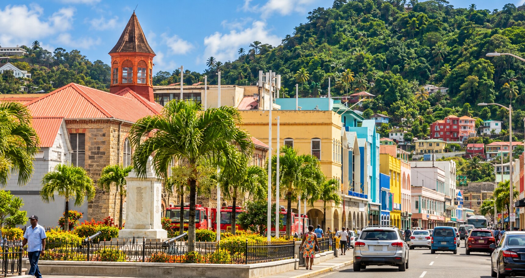 Street in central Kingstown, St Vincent, near Point Bay Hotel
